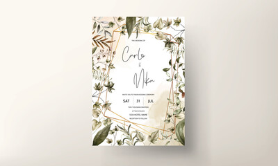 wedding invitation card with pretty watercolor leaves