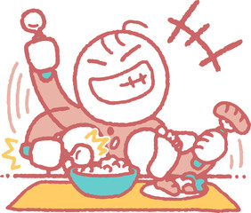 食事をせずに食器で遊ぶ反抗期の子供のイラスト