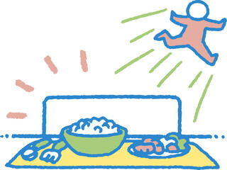 食事から逃げ出す反抗期の子供のイラスト