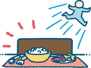 食事から逃げ出す反抗期の子供のイラスト