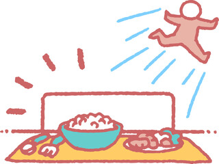 食事から逃げ出す反抗期の子供のイラスト