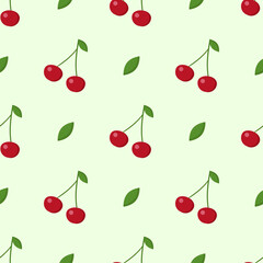 Cherry pattern on pale green background