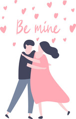 Hand drawn couple in love and lettering 