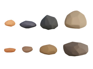 3D illustrations decorated with rocks, mountains, or various natural forests. Isolated on white background. Gray stone PNG set.