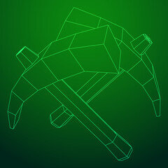 Pickaxe for extraction. Miners hand tool. Wireframe vector illustration