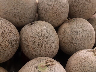 melon fruit in the market. Ripe melons, background for the sale of fruits. pile of melons for sale in the supermarket