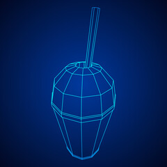 Paper cup with straw. Drink Fast food. Wireframe vector illustration