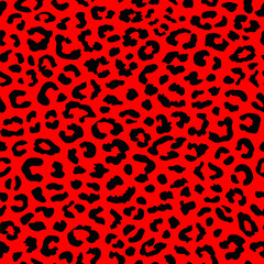 Naklejka na ściany i meble animal print. red leopard seamless pattern. leopard spots background. good for fabric, wallpaper, fashion, summer dress, background.