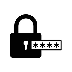 Padlock password icon in black solid style