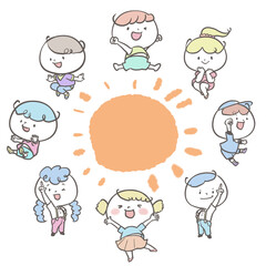楽しく元気なこどもたち　太陽と一緒にジャンプ