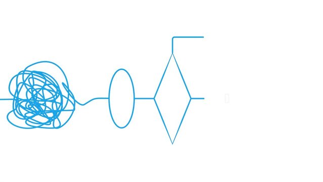 Personal growth and development. Coaching, training, brainstorm animation. Unraveling tangled tangle. Psychotherapy concept. Metaphor of problem solving, chaos and mess, difficult situation.