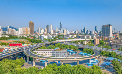 Naklejka premium Aerial photography of the central building complex, Gupinggang Overpass and Zifeng Building in Nanjing City, Jiangsu Province, China