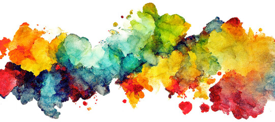 Rainbow watercolor banner background on white. vibrant watercolor colors. Creative paint gradients, fluids, splashes and stains. Abstract background