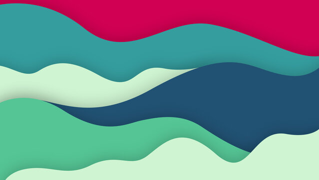 Abstract gradient blue in paper cut wavy shapes layers background with copy space. Trendy color with smooth shadow papercut art. 3d cover with cut out deep waves modern banner design.