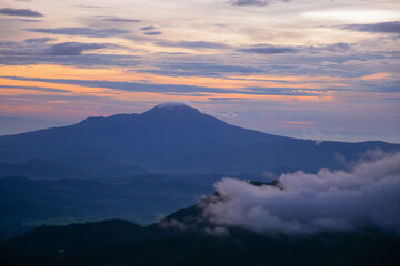Sunrise at the peak of Si Kunir in the Dieng Plateau, Wonosobo, Central Java Indonesia
