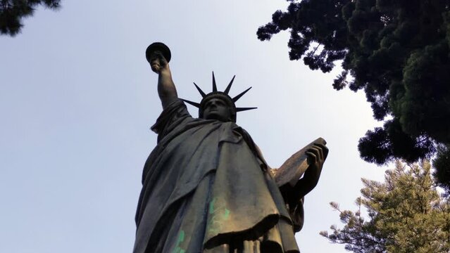 A Replica of the Statue of Liberty inaugurated on 3 October 1886, 25 days before the one in New York, in Belgrano District, Buenos Aires, Argentina. 4K Resolution.
