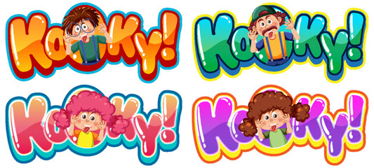 Kooky text word banner comic style with cartoon character expression