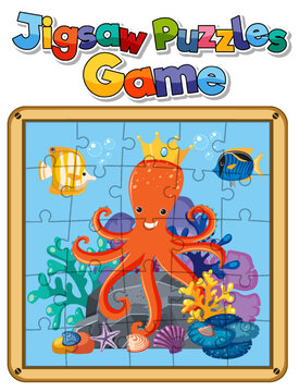 Sea animals photo jigsaw puzzle game template