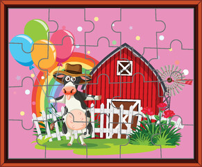 Cow farm photo jigsaw puzzle game template