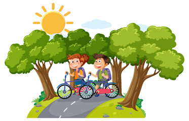 Obraz na płótnie Canvas Two children riding bicycles