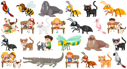 Obraz premium Set of various wild animals in cartoon style