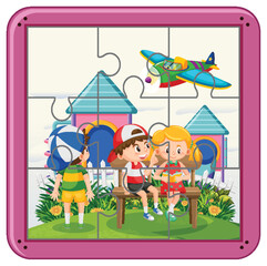 Obraz na płótnie Canvas Kids photo jigsaw puzzle game template