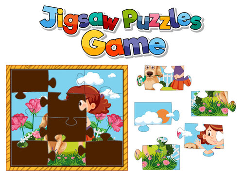 Girl and dog photo jigsaw puzzle game template