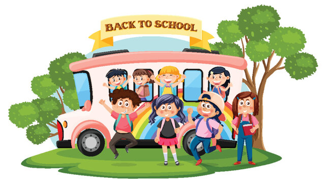 Back to school with kids cartoon character