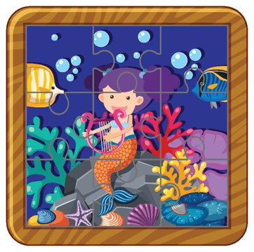 Mermaid photo jigsaw puzzle game template