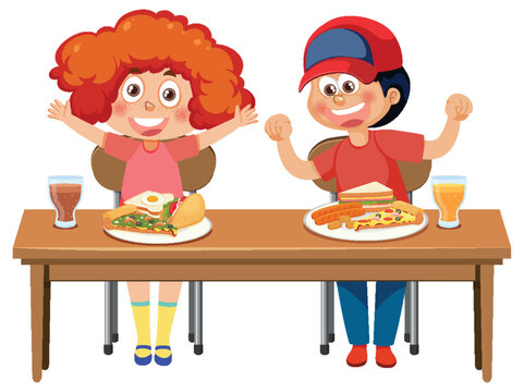 Children having breakfast on the table