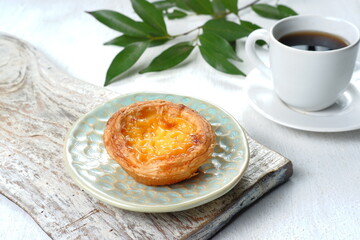 homemade Portuguese Egg Tart or Pastel de nata or pastel de Belém on white background 