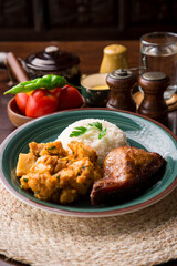 Roasted chicken with potato stew Peruvian comfort restaurant gourmet food