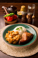 Roasted chicken with potato stew Peruvian comfort restaurant gourmet food
