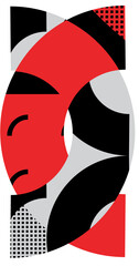 black, silver and red abstract element