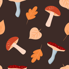 Seamless autumn pattern with mushrooms