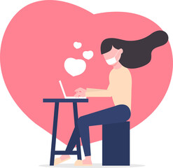 Woman using Laptop for Online Communication and Romantic Dating. Valentine's day Celebration Online during Quarantine in Coronavirus.14 February. Love at Distance.