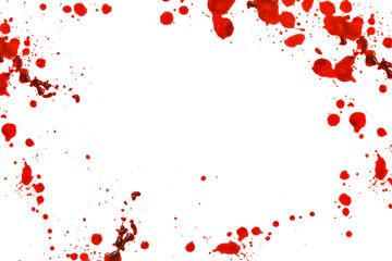  bloody splatter frame. Spots of blood.Halloween frame.Red blood splatter and drops isolated On white background.Crime scene. Murder and crime concept.blood streaks and blood stains in bloody splatter