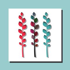 Set of botanical line art floral leaves, plants. Hand drawn sketch branches isolated on white background. Vector illustration