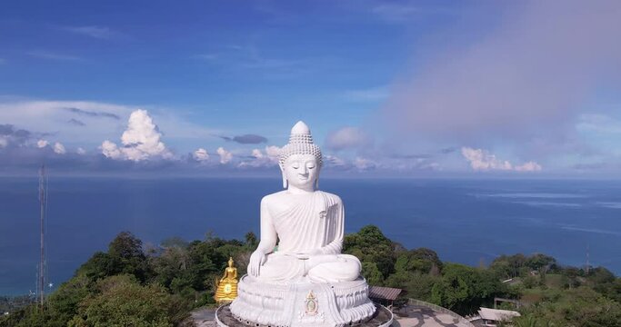 Landscape statue of buddha in a temple. Aerial,drone
