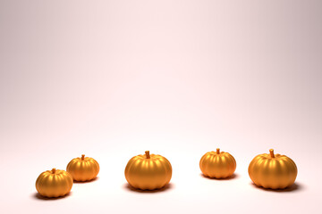 Realistic golden pumpkin on white background. 3d render illustrtion.