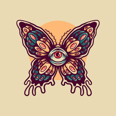 Eye Butterfly Retro Illustration
