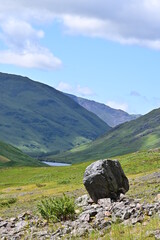 Ausblick in das Tal Glen Coe in den Schottischen Highlands, Glencoe, Argyll, Schottland