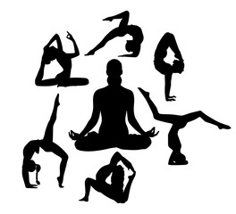 Yoga pose set asana silhouette isolated on a white background