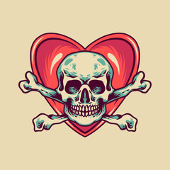 Love Skull Retro Illustration