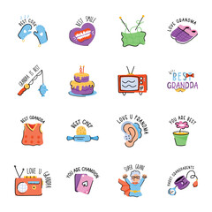 Happy Grandparents Day Flat Icons
