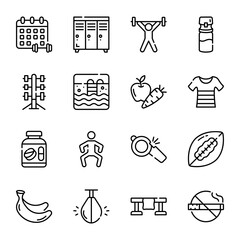 Set of Fitness and Gym Accessories Linear Icons 
