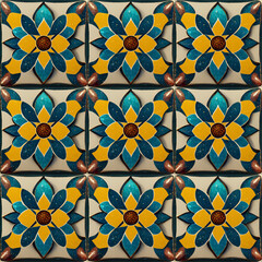 Fototapeta premium Morrocan Tiles Pattern, Italian Tiles Wallpaper, Vintage Flooring, Mediterranean Home Decoration, Arabian Style Ornaments, Islamic Ceramics, Architecture Patchwork, Interior and Exterior Surface