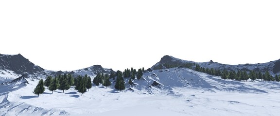 Snowy mountains Isolate on white background 3d illustration - 525988315