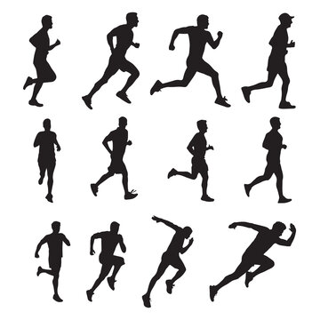 Running man silhouette collection set,
silhouettes of people