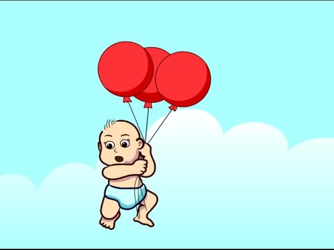 Cute baby flying with a balloon video animation
